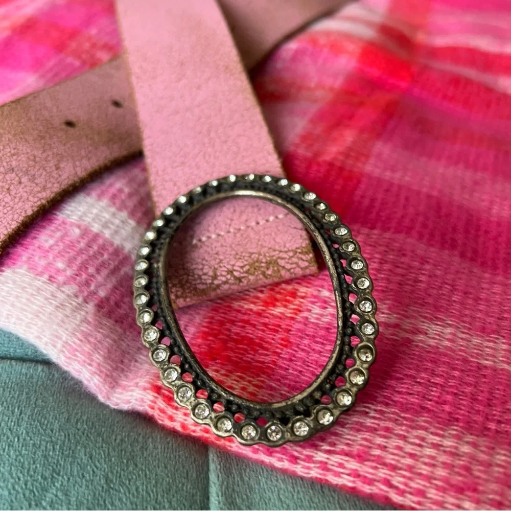 Pink genuine Leather Belt with sparkle buckle